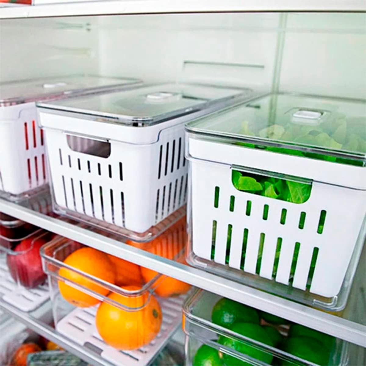 Kit de 4 Organizadores de Geladeira y Armario de Cocina de 2,2 Litros para Alimentos y Vegetales