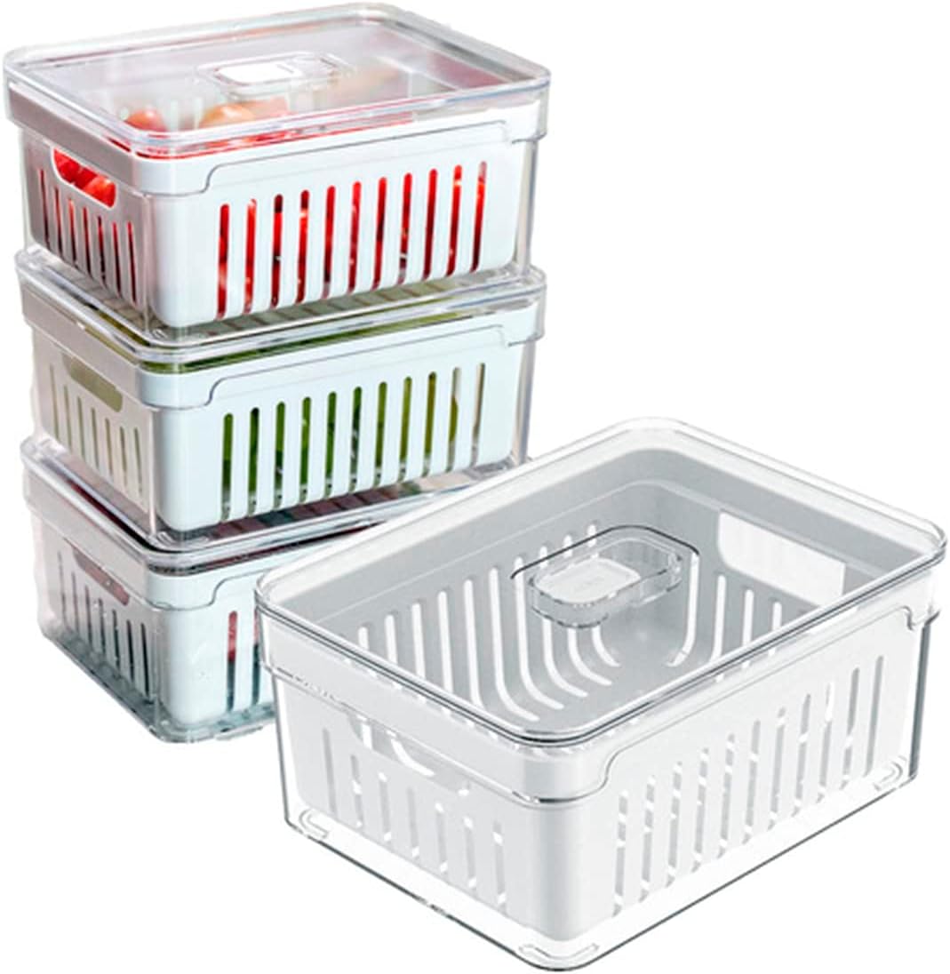Kit de 4 Organizadores de Geladeira y Armario de Cocina de 2,2 Litros para Alimentos y Vegetales